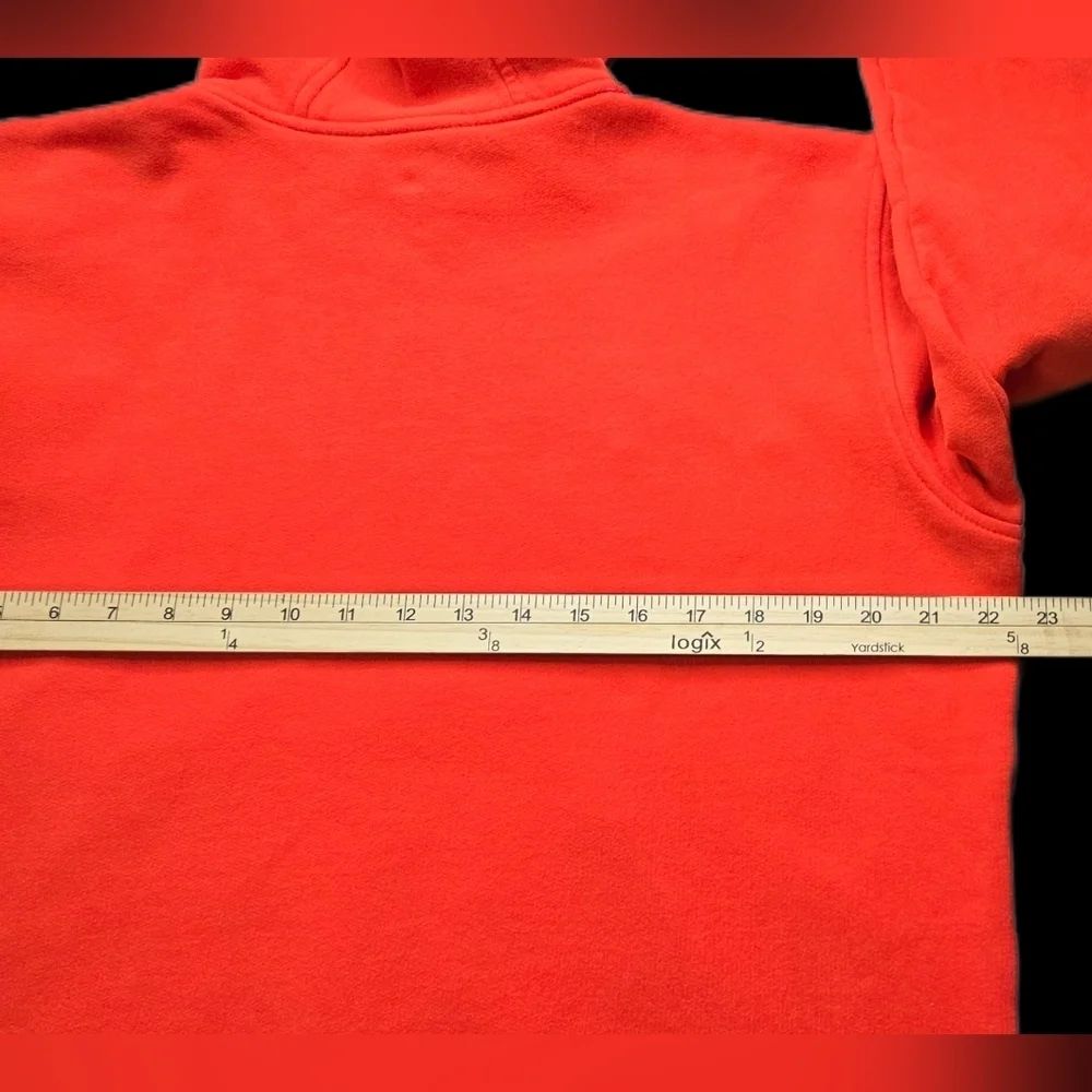 Adidas Men’s Md Red/Orange Pullover Hoodie Blue Spellout Logo Fleece Sweatshirt